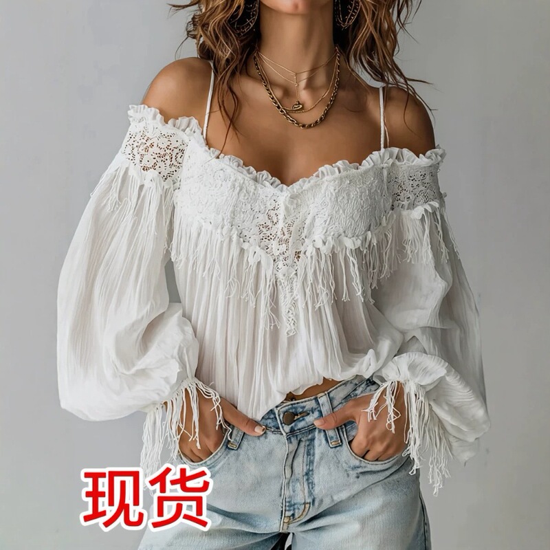 2026 European and American Cross-Border Tk Summer New Lace Trim New European and American Cross-Border Shirt Tops Amazon Women's Clothing