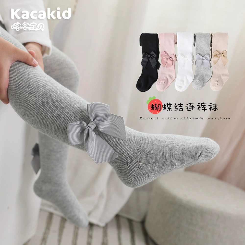 Детские хлопковые колготки класса А для малышей, весенние и осенние носки с бантом для девочек, детские леггинсы в корейском стиле, оптовая продажа.