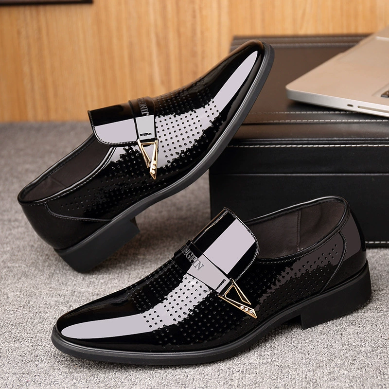 Летние дышащие мужские туфли с мягкой подошвой, британский заостренный носок, деловые повседневные туфли из перфорированной кожи, сандалии с отверстиями для ежедневной носки, дропшиппинг.