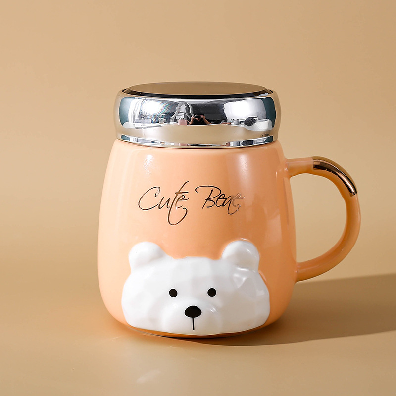 Oficina de moda encantadora taza de cerámica flor taza de té creativa pequeña taza de agua con tapa