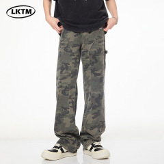 LKTMメンズ # 夏のアメリカ式迷彩工装ズボン男性重ポンド潮牌直筒ゆったりとした木こりジーンズ