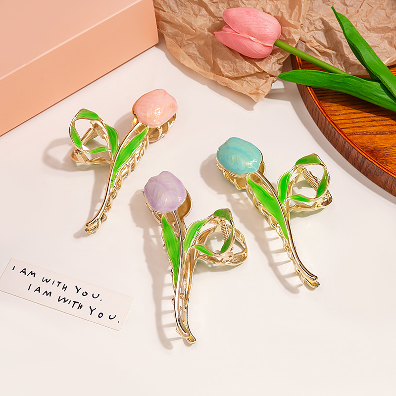 Alloy Material Sweet Pastoral Women'S Rose Flower Grain Alloy Plating Hair Clip Hair Claws