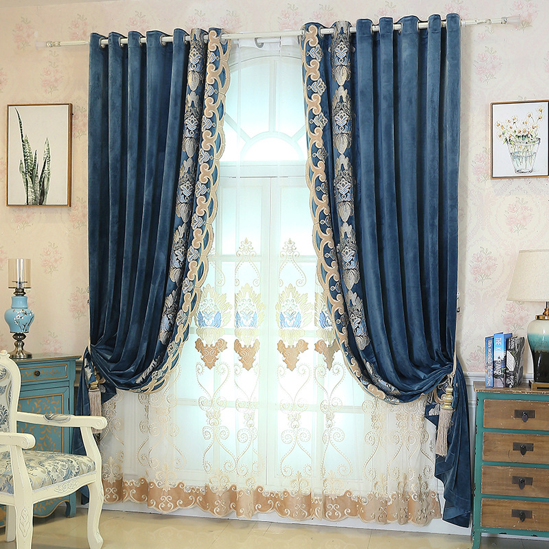 绍兴柯桥轻纺城新款激光布艺窗帘批发欧式绣花绒布加工窗纱提花|ru