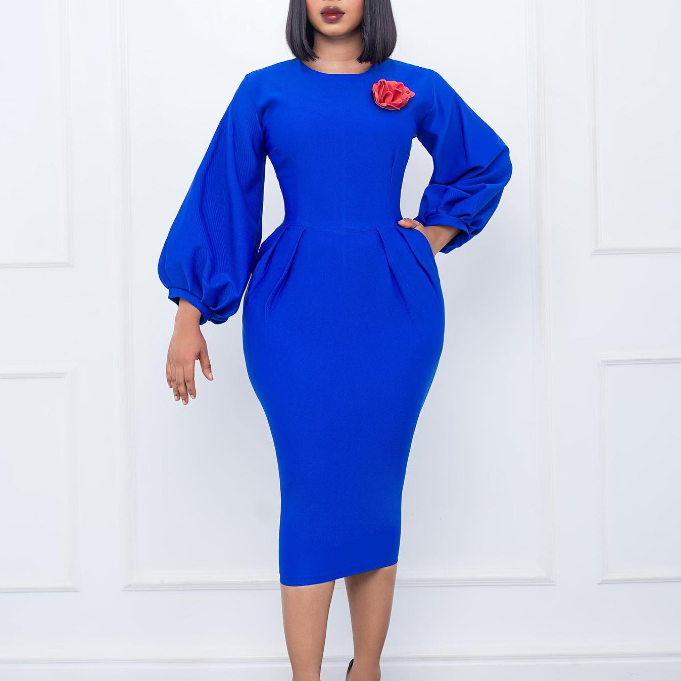 Women's Clothing autumn and winter new solid color bag hip professional OL temperament large size African dress_voghion.com
