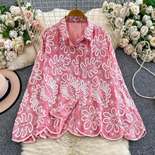 法式重工刺绣翻领长袖衬衫女2025春秋季衬衣时髦洋气宽松显瘦上衣