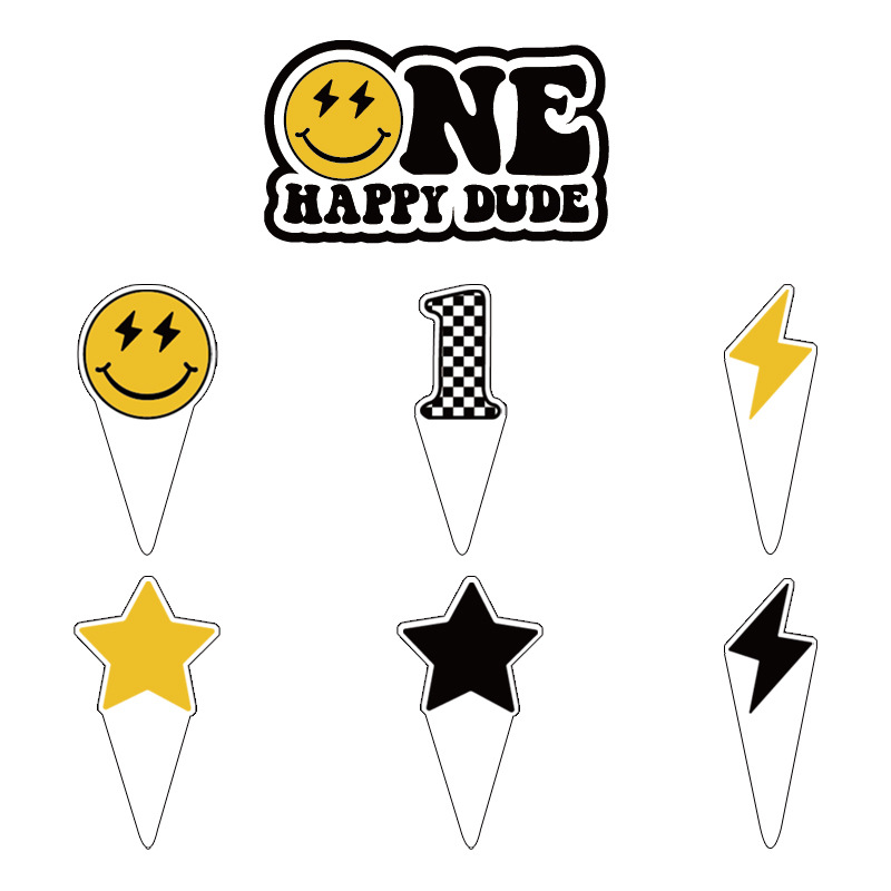 Transfronterizo en stock rayo Smiley fiesta de cumpleaños tema FELIZ DUDE tire de la bandera traje de placa de papel desechable