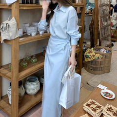 简单大方高级感穿搭裙子女2025早秋设计感假两件衬衫连衣裙长裙女