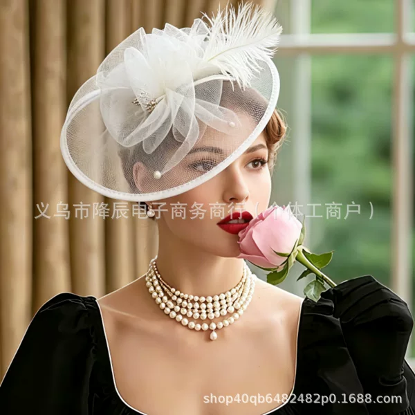 European and American Amazon Horse Racing Festival Hats, Ostrich Feather Bridal Net Hats, Hair Accessories for Parties, Balls, and Performances, Exaggerated Style