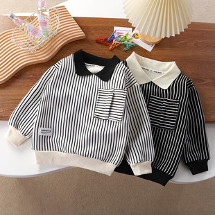 Boys' Sweater Spring and Autumn Polo Shirt Top Handsome Children's Long Sleeve Lapel T-Shirt Baby's Base Shirt Korean Style Foreign Style