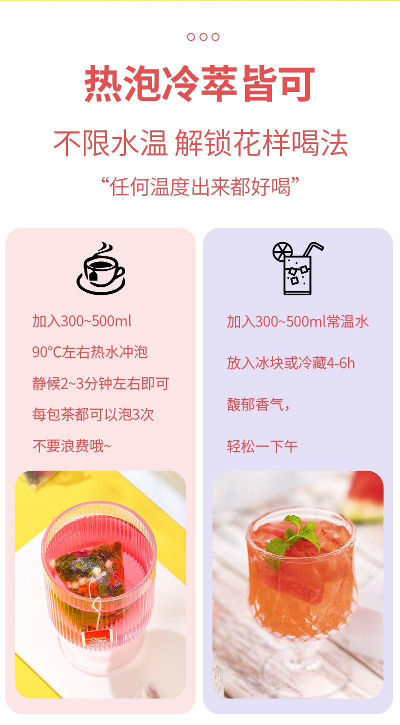 Watermelon Oolong Tea (乌龙茶) — Cold-Brew Fruit Tea Bags with Dragon Fruit, Strawberry & Apple in use
