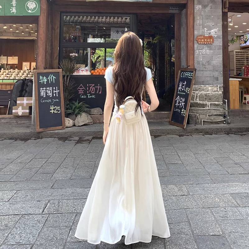 White Satin Streamer Gauze Skirt for Women Summer High-Waisted Draped Large Hem Pleated A-Line Skirt Long Skirt White Satin Streamer Gauze Skirt for Women Summer High-Waisted Draped Large Hem Pleated A-Line Skirt Long Skirt