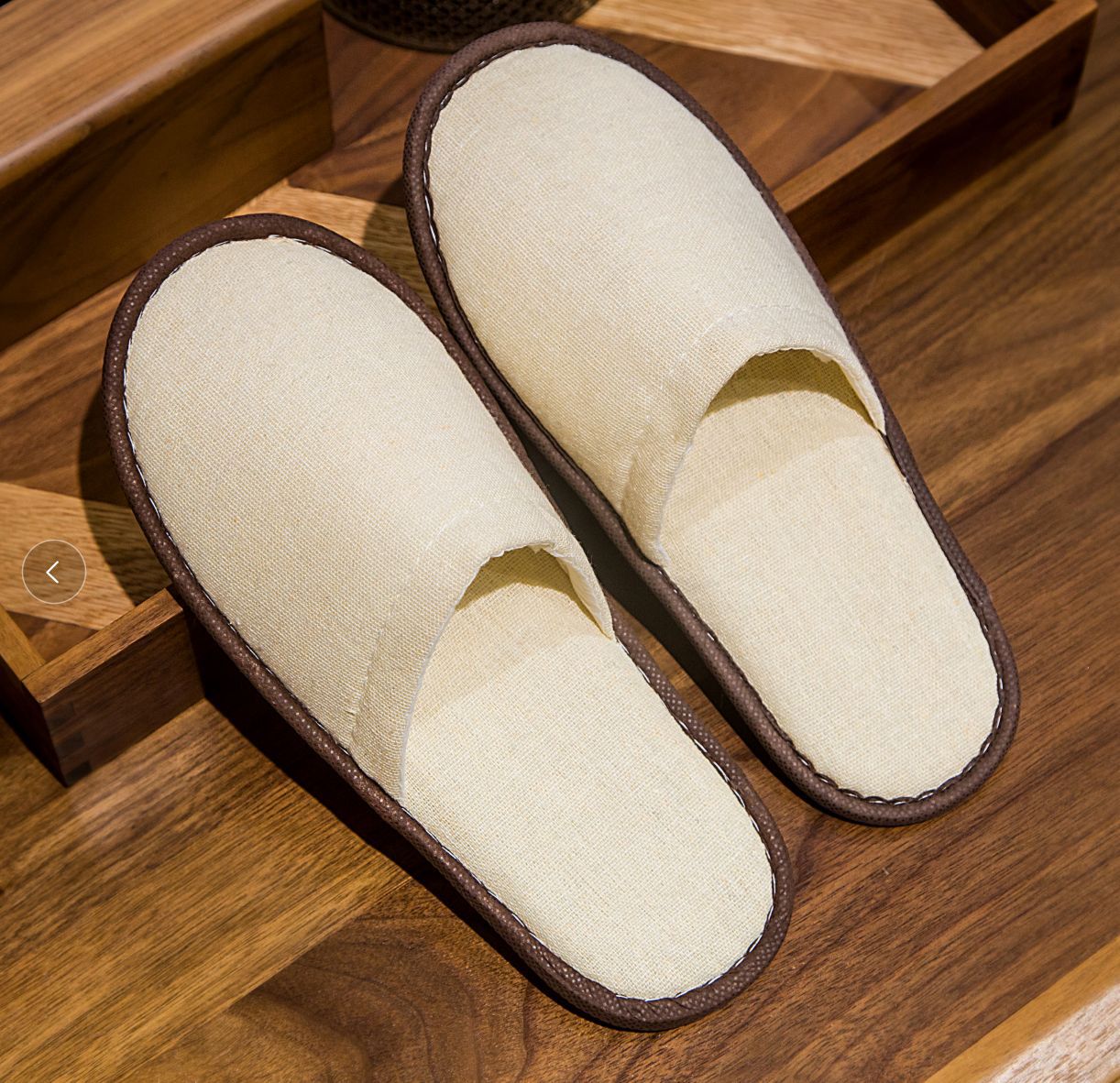 【No. 014】Thin linen cotton slippers (coffee edge)