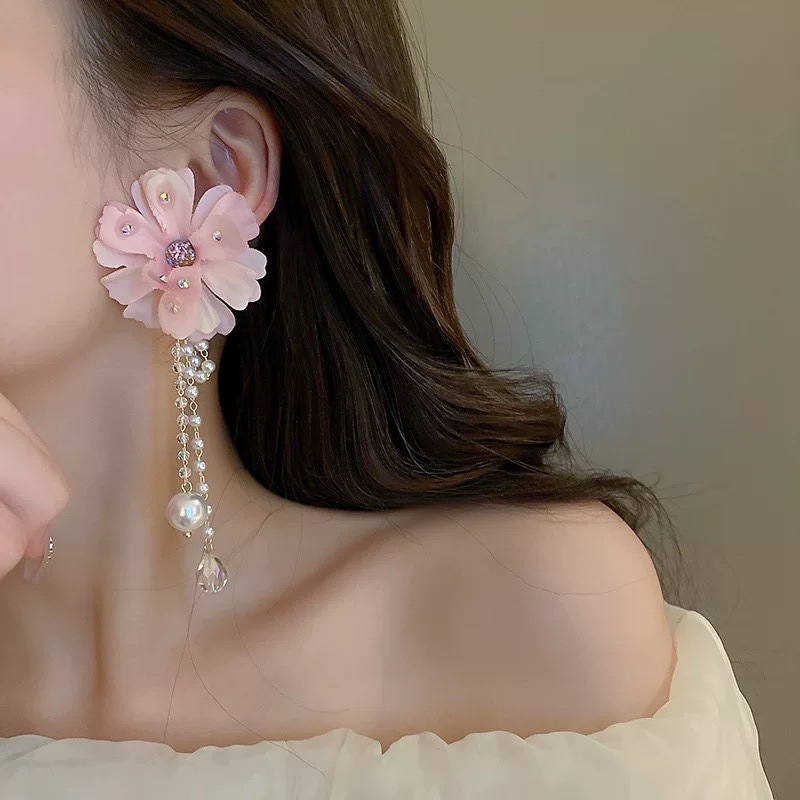 Sweet Peach Heart Shape Flower Arylic Alloy Plating Inlay Artificial Pearls Resin Rhinestones Women's Earrings display picture 6