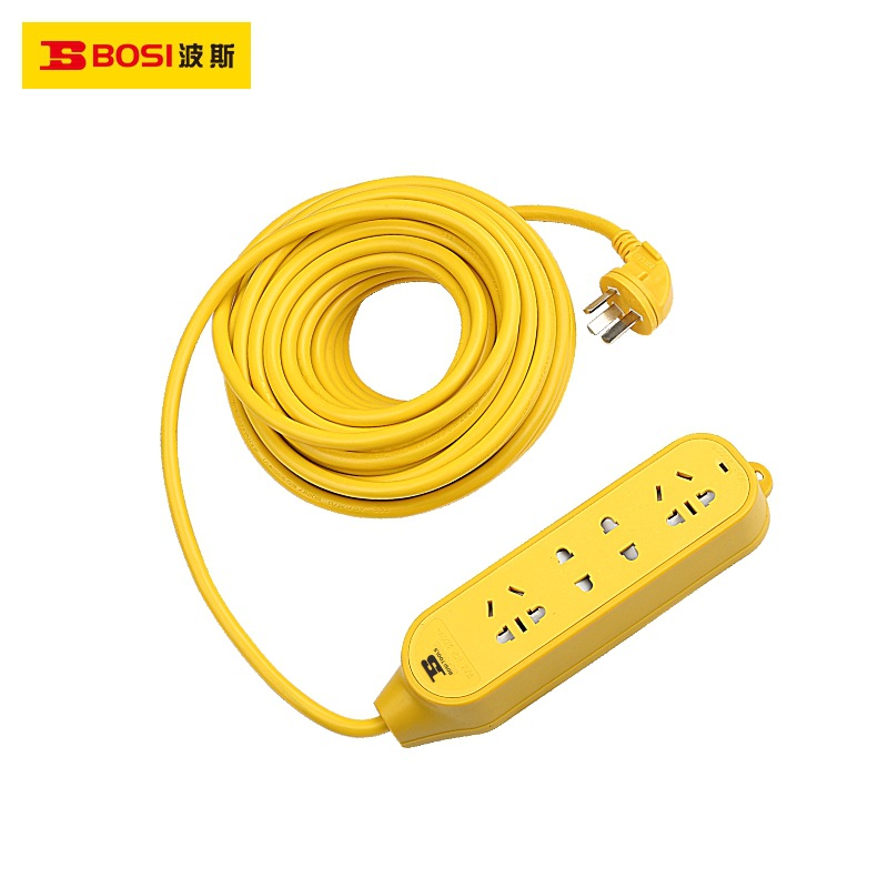波斯新国标工程4位10米接线板BS450014延长线插座15米BS450015