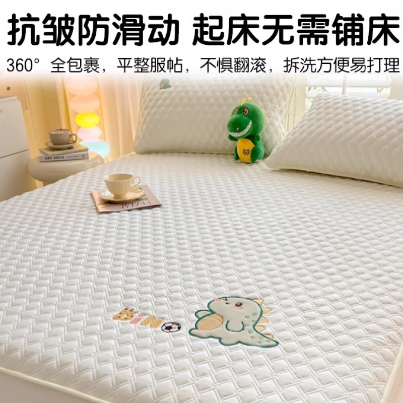 Sombrilla de cama bordada acolchada acolchada de algodón de una sola pieza cubierta protectora de colchón de algodón puro grueso 2025 nuevo juego de tres piezas de funda de cama