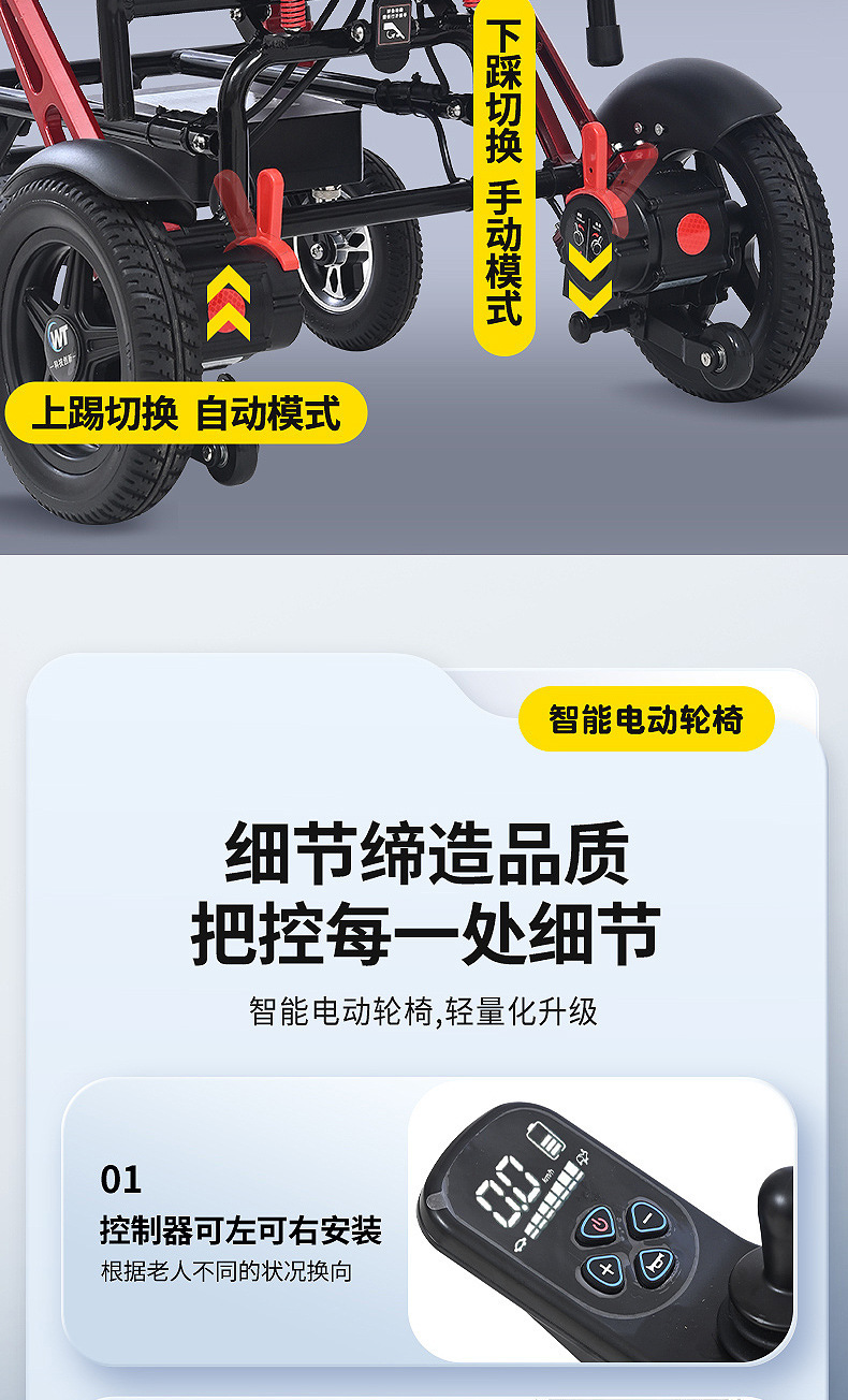 Yingkang 23kg New Cross-Border Export Lightweight Folding Wheelchair Titanium Magnesium Alloy Frame Electric Wheelchair for the Elderly