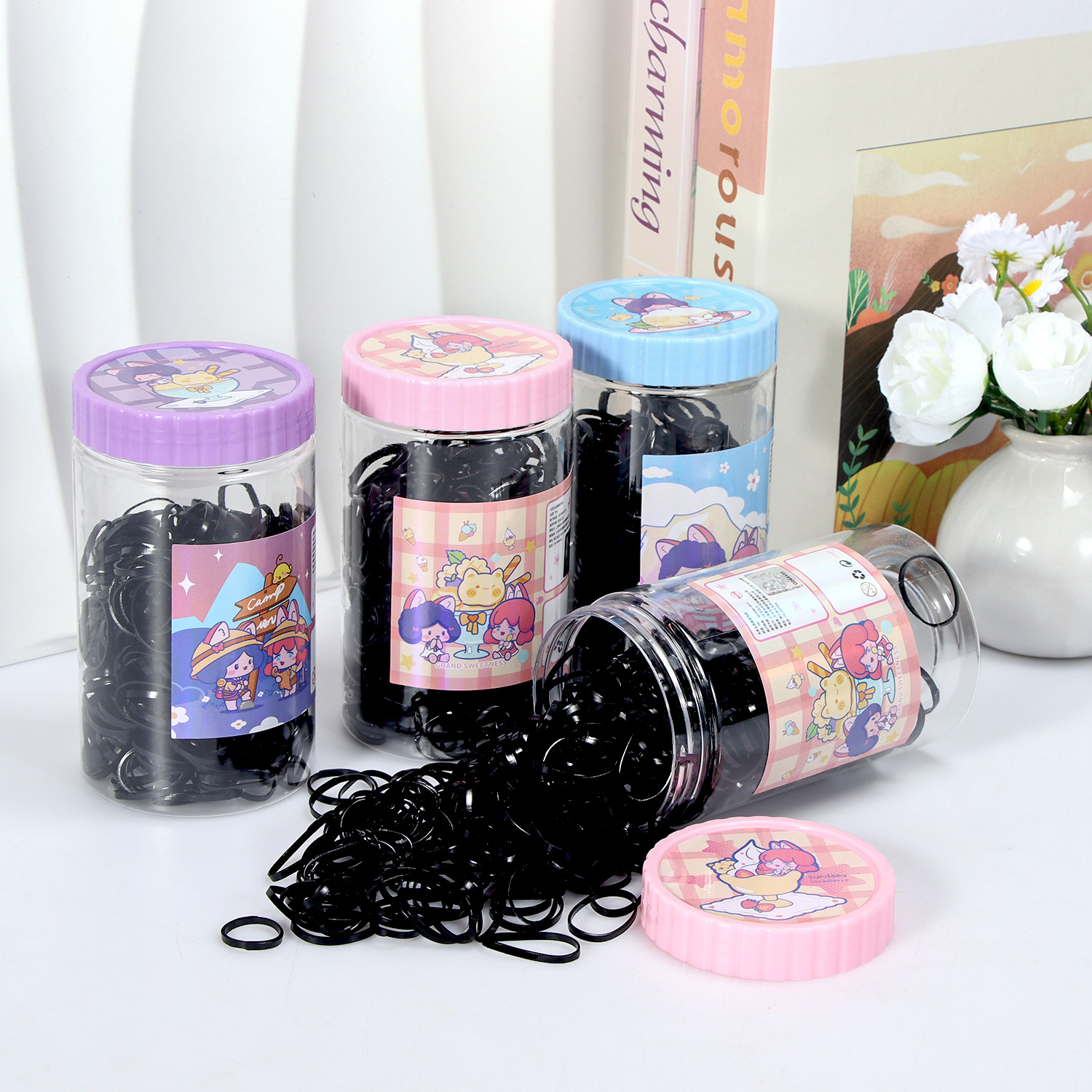 Banda de goma negra para niños, alto valor elástico, duradero, lazo para el cabello, no daña el cabello, anillo para el cabello de goma, accesorios para la cuerda para la cabeza, puesto