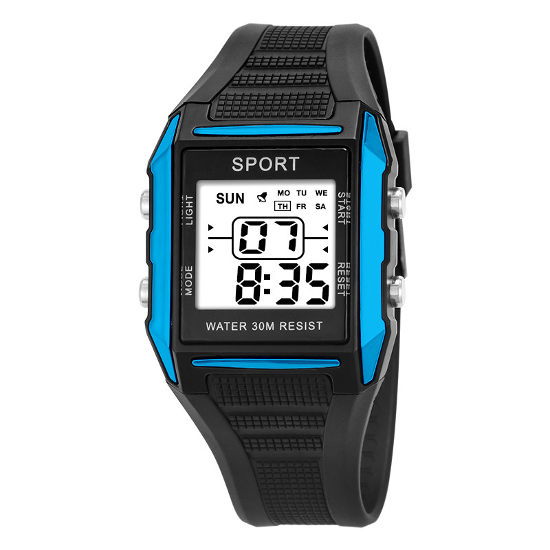 Reloj electrónico de alarma de sincronización luminosa multifunción cuadrada Reloj electrónico de moda para jóvenes estudiantes de deportes al aire libre