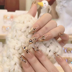 香檳兔兔高端穿戴甲高級指甲貼片成品美甲貼片顯白甲貼假指甲批發