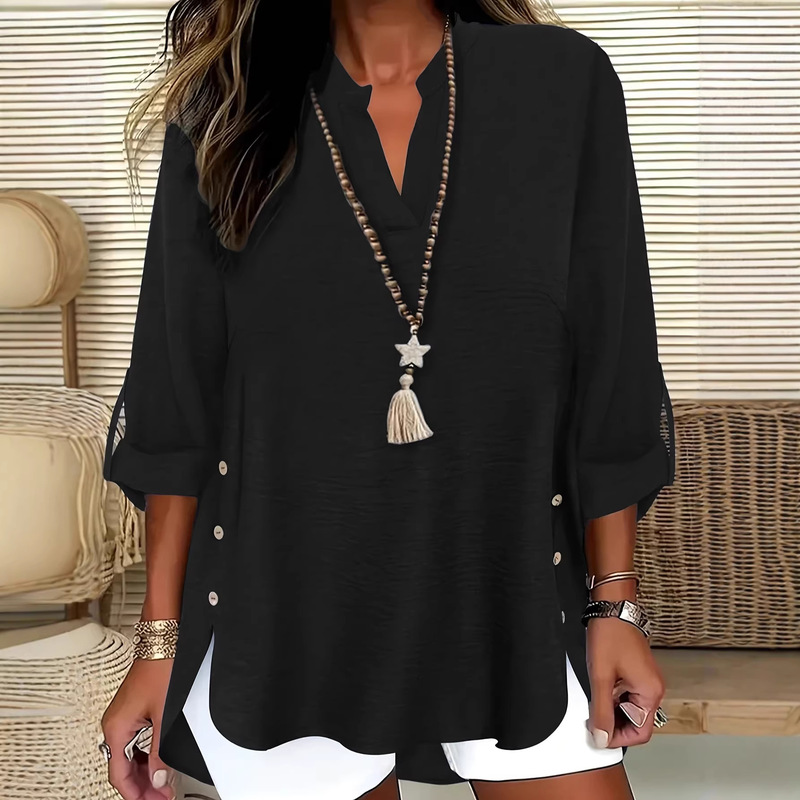 Plus-Size Women's Solid Color V-Neck Loose Top, Spring and Autumn 2026 New Cross-Border European and American Style Plus-Size Short-Sleeve T-Shirt, in Stock