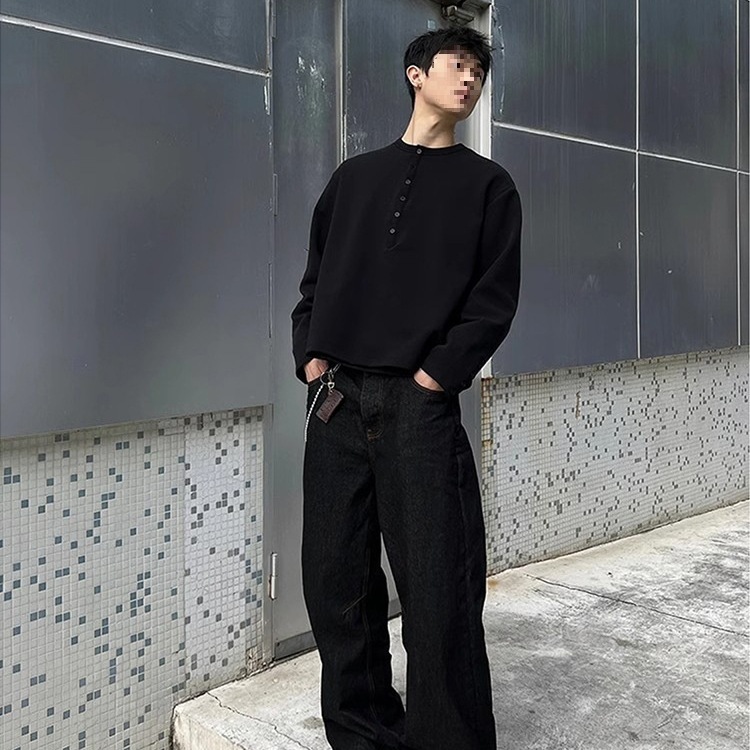 美式vintage马毛冈山弯刀牛仔裤男士春秋baggy设计感直筒微喇裤子|undefined