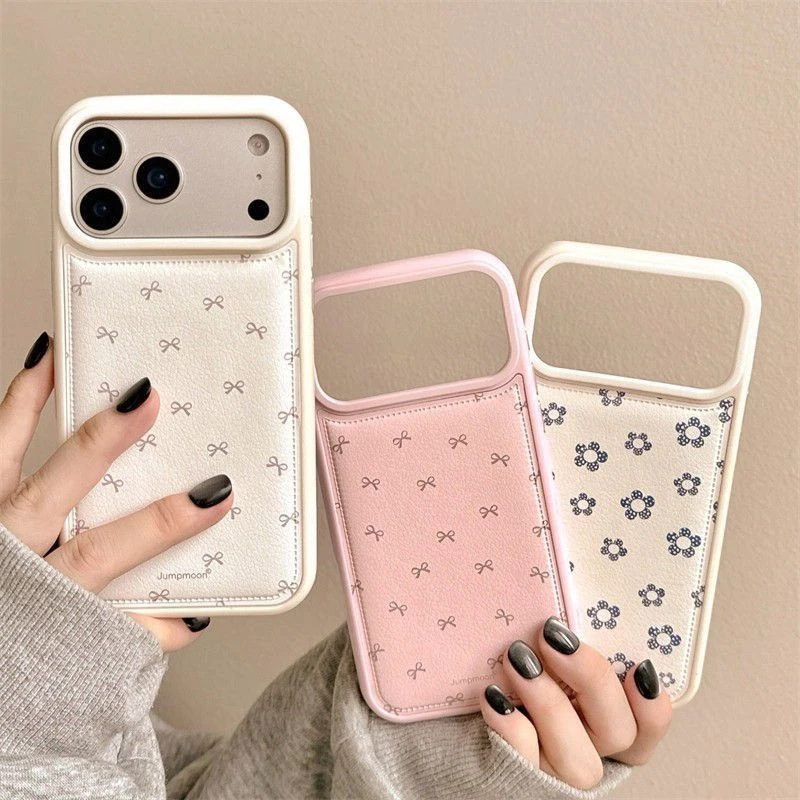 Ins Bow Flower Suitable for Apple 17Promax Mobile Phone Case Ip16 Drum Bag Leather Pattern 15Pro Korean Style 14 Women