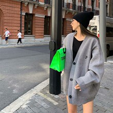 慵懒风绣花毛衣外套女秋冬新款大码针织开衫软糯复古V领针织上衣