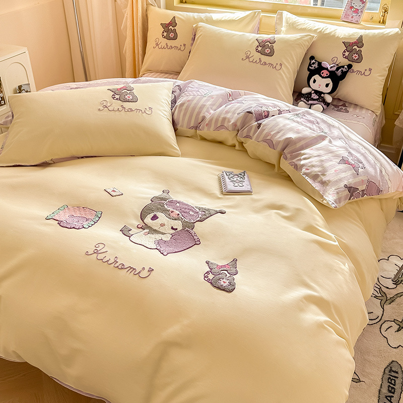 자수 스타일-좋은 밤 쿨로 미-베이지 100% 신장 면직물 귀여운 모피