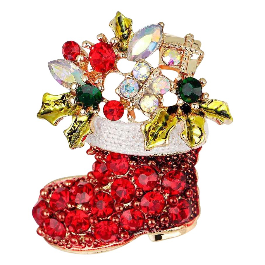 Broches navideños europeos y americanos: bastón de caramelo, reno, copo de nieve, muñeco de nieve, árbol de Navidad, corona, campana, broches de bota y corsajes.