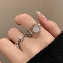 冷淡风月光石十字架锆石开口戒指女ins小众设计感食指戒个性指环