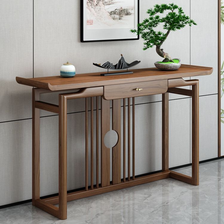Chinese-Style Entrance Solid Elm Wood Simple Offering Table Against the Wall Wooden Strip Partition Entry Zen Living Room Several Strip Tables