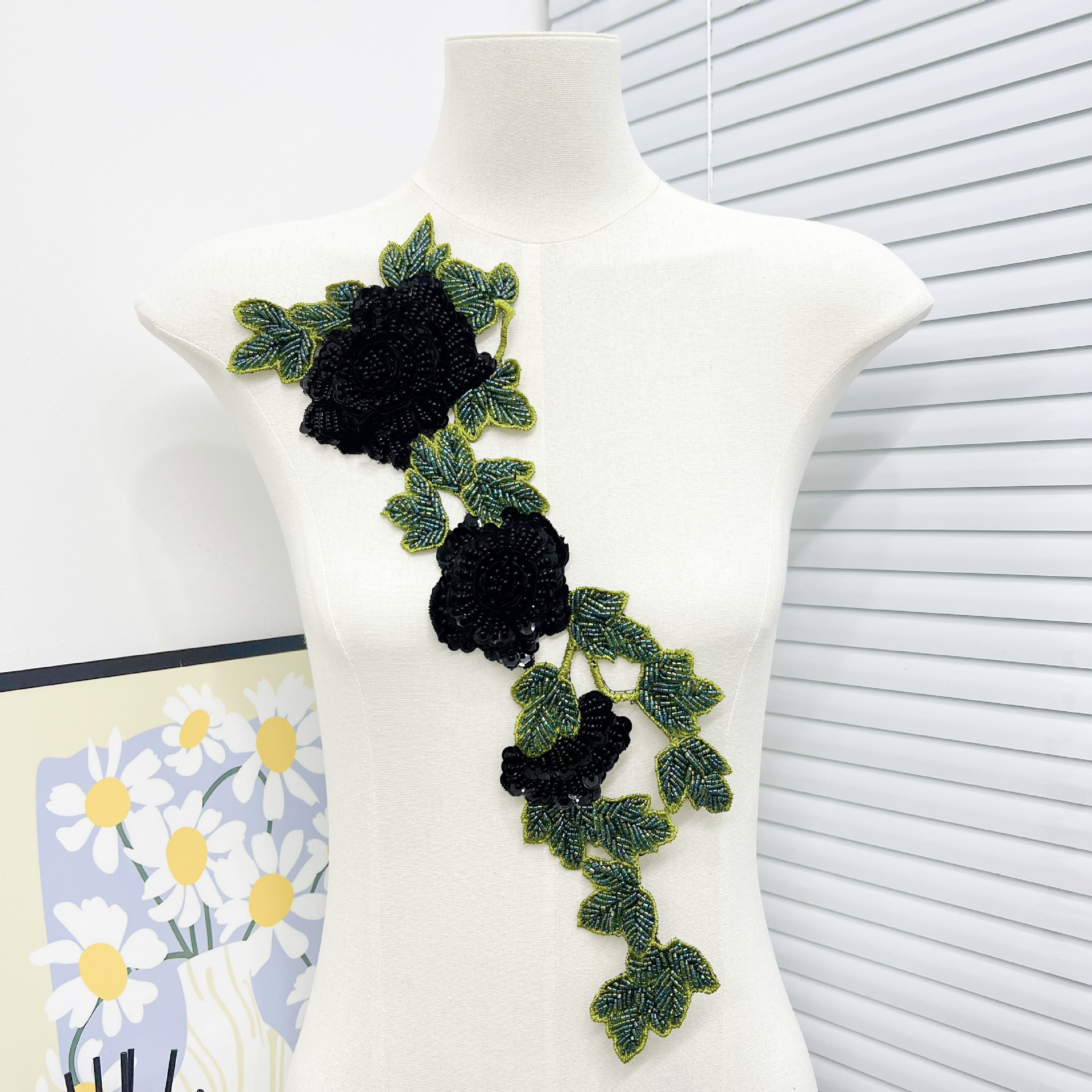 Nuevo bordado de peonía larga vestido de boda de mujer cheongsam decoración de collar parche de flores cuentas tridimensionales image 7