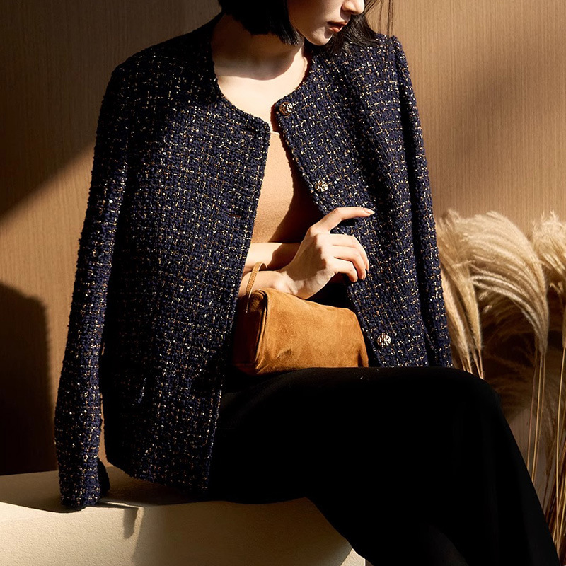High-End Woolen Tweed Jacket with Gold Thread, Elegant Women's Fashion, 2026 Spring New Short Coat