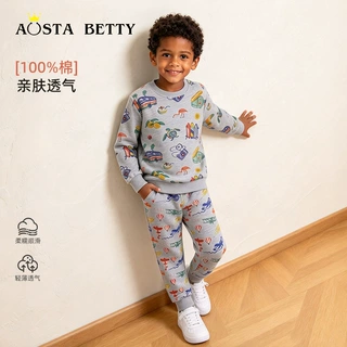 AostaBetty童装秋季新款中小童卫裤套装火箭印花儿童卫衣运动套装