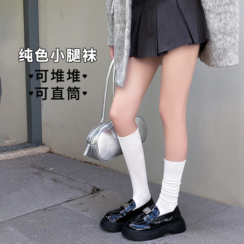 灰色堆堆袜子女春秋季款棉袜ins潮竖纹显瘦日系咖色秋冬长中筒袜|undefined