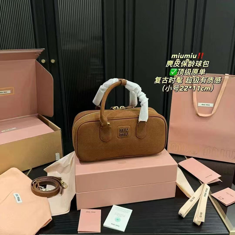Miu 秋冬ボストンスエードハイエンド Miu つや消しレトロボウリングハンドヘルドショルダークロスボディレディースバッグ|undefined