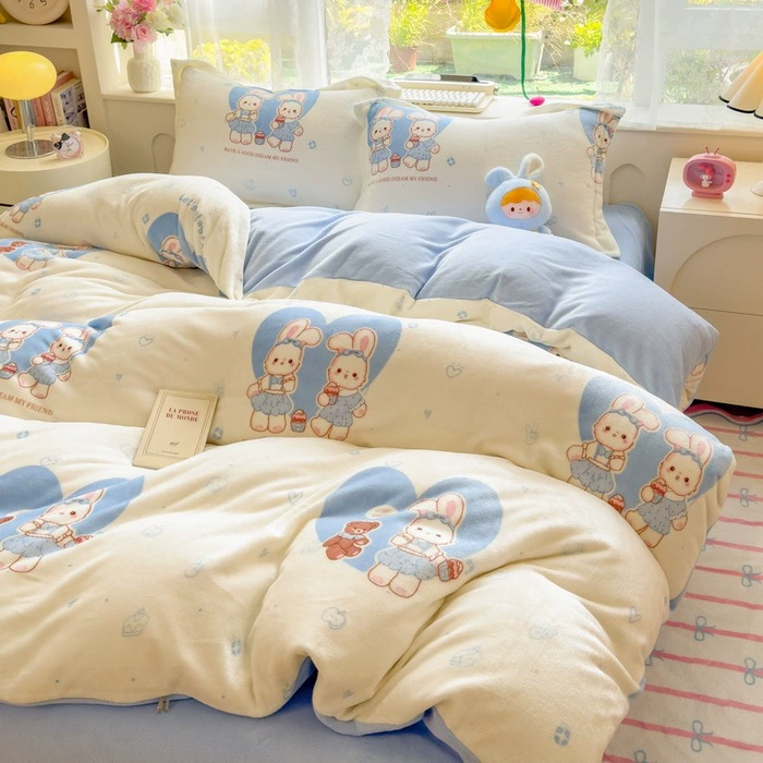Demi-season velvet warm jeans, children's set, fleece fitted sheet, keep warm fleece duvet cover, 4 piece set, 3 piece set