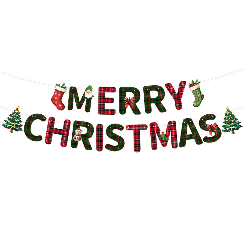 跨境新品圣诞节Merry Christmas‌字母拉旗拉花装饰ins风纸质横幅|undefined