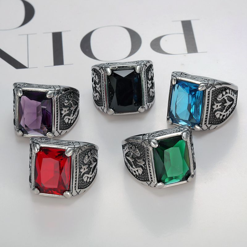 Retro Flower Stainless Steel Inlay Zircon Rings 1 Piece