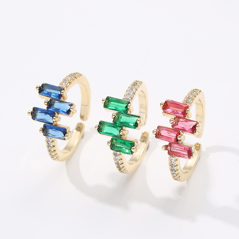 5g Weight Zircon Inlay Material Open Ring Classification Adjustable Ring Size 1 Piece Quantity Daily Occasion Copper Material Geometric Pattern Women'S Gender Plating Design Fashion Style Fashion Geometric Copper Plating Zircon Open Ring 1 Piece 2