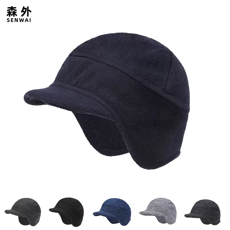 摇粒绒短檐鸭舌帽冬季防寒保暖帽子加绒包头帽跑步骑行帽护耳防风