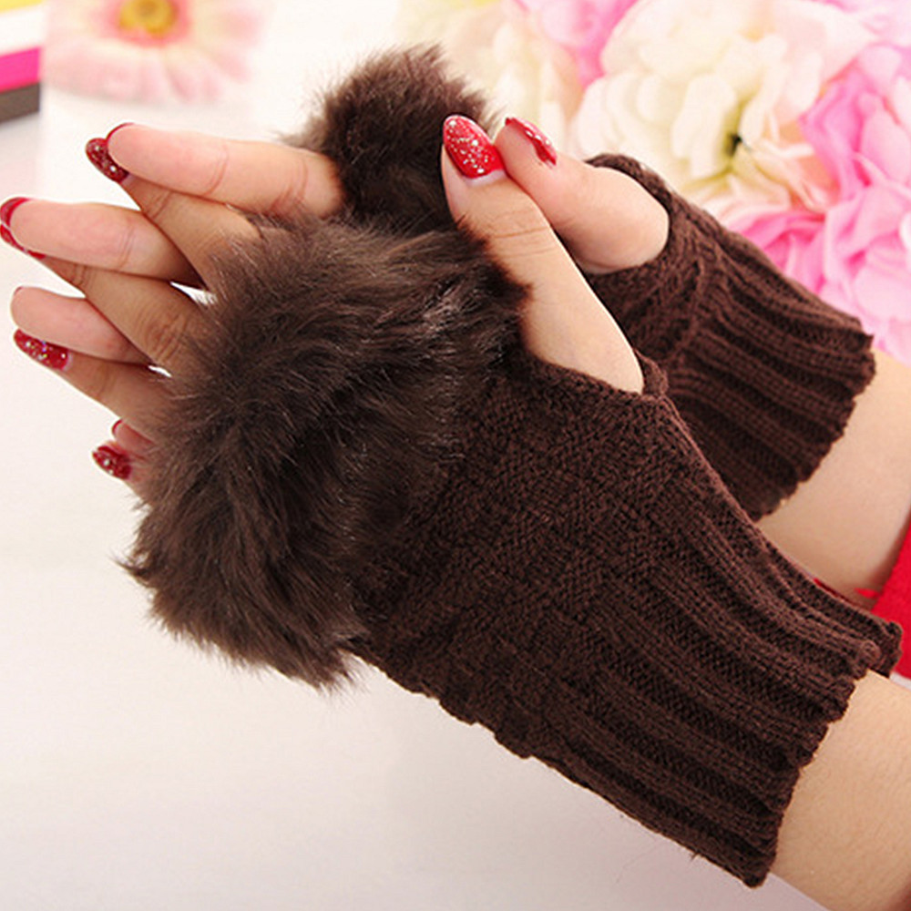 Gestrickte Fingerlose Pelzhandschuhe Für Damen Für Den Winter_voghion.com