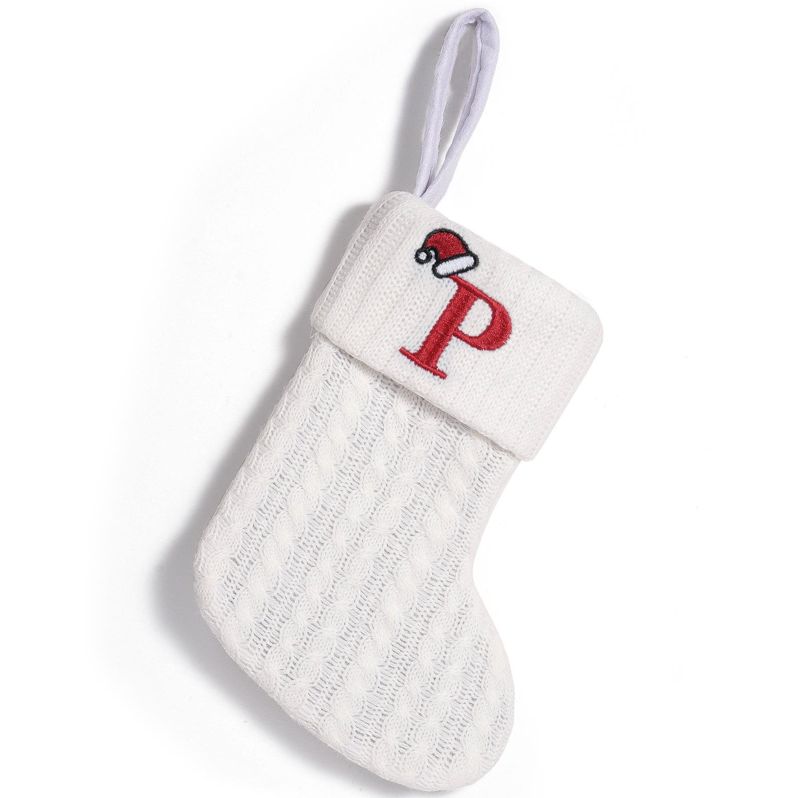 Cross-border blanco de punto de Navidad calcetines bolsas de regalo de Navidad decoración de letras creativas bordadas ventanas colgantes de regalo