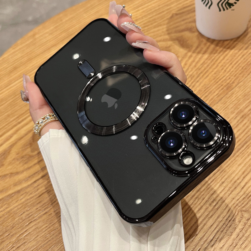 Apple 16 Pro Max対応 電気メッキ磁気吸着スマホケース 透明iPhone16ハードケースPC保護カバー15耐衝撃|undefined