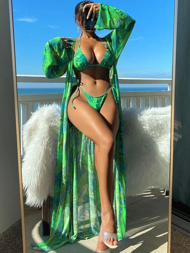  new foreign trade cross-border leaf print European and American sexy three-piece split bikini female swimsuit manufacturer batch