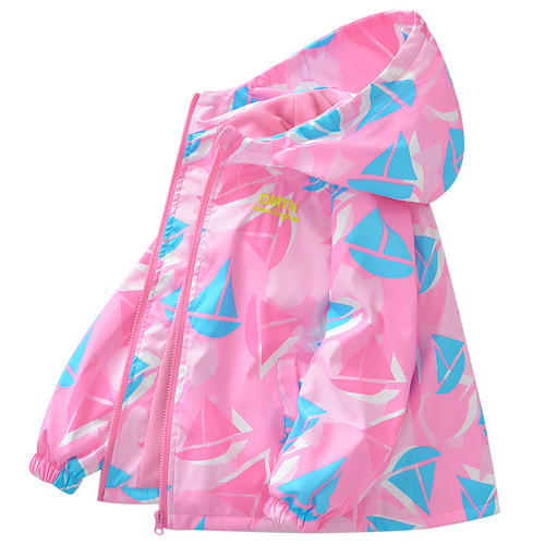 Children's combat jacket, one-piece fleece thin fleece autumn girls' coat spring and autumn clothing  new medium and large children's down windbreaker 