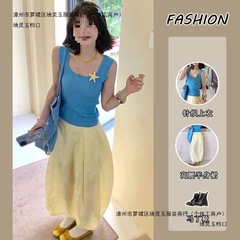 套装女2025夏季韩系减龄无袖吊带针织T恤上衣高腰半身裙两件套潮