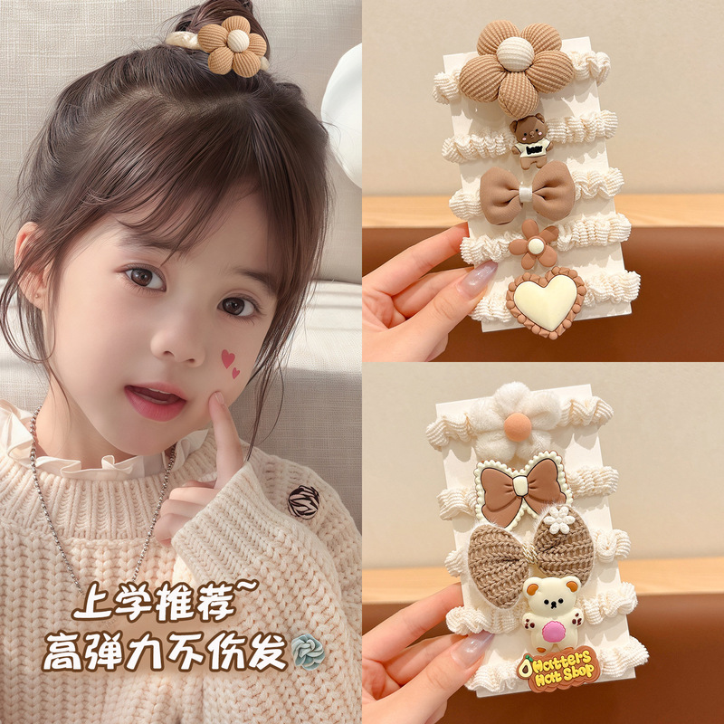 儿童咖色花朵蝴蝶结发圈小女孩扎头不伤发头绳女童高颜值可爱发绳|undefined
