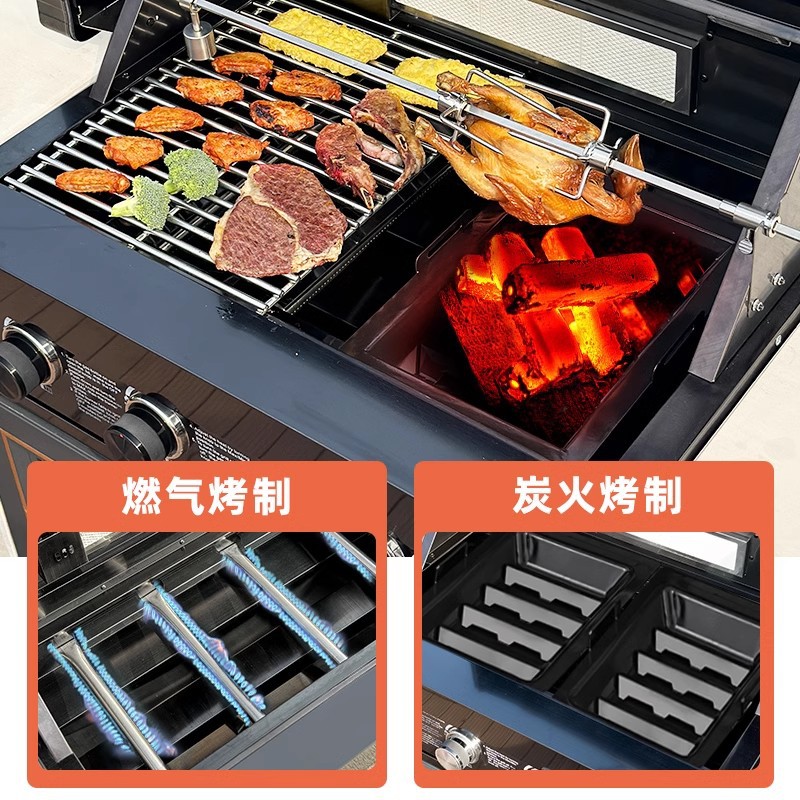 Artesanos al aire libre incrustados horno de barbacoa de carbón de gas patio doméstico jardín mesa de barbacoa 304 cocina de acero inoxidable