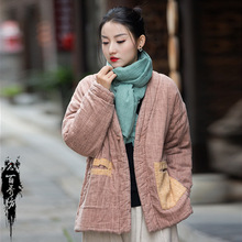 25冬季棉麻女装新品亚麻炒色做旧夹棉加厚改良禅意风女式棉服棉衣